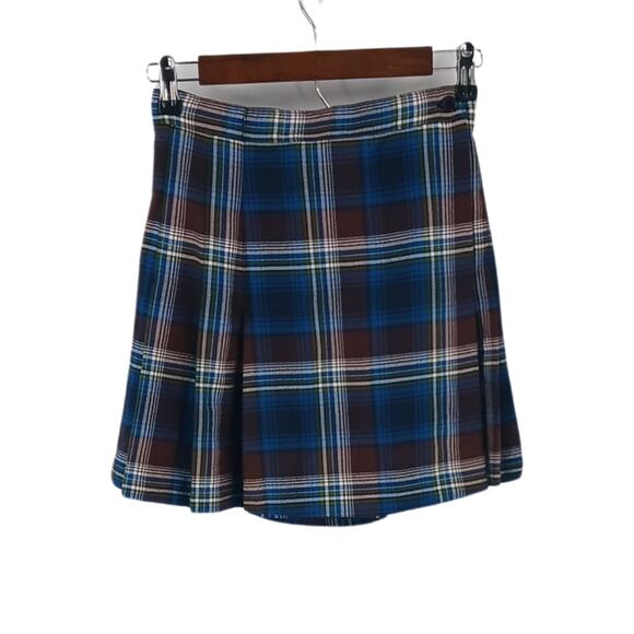 Vintage Dresses & Skirts - Vintage The Limited Blue Brown Plaid School Girl Mini Skirt Skort Academia Sz XS